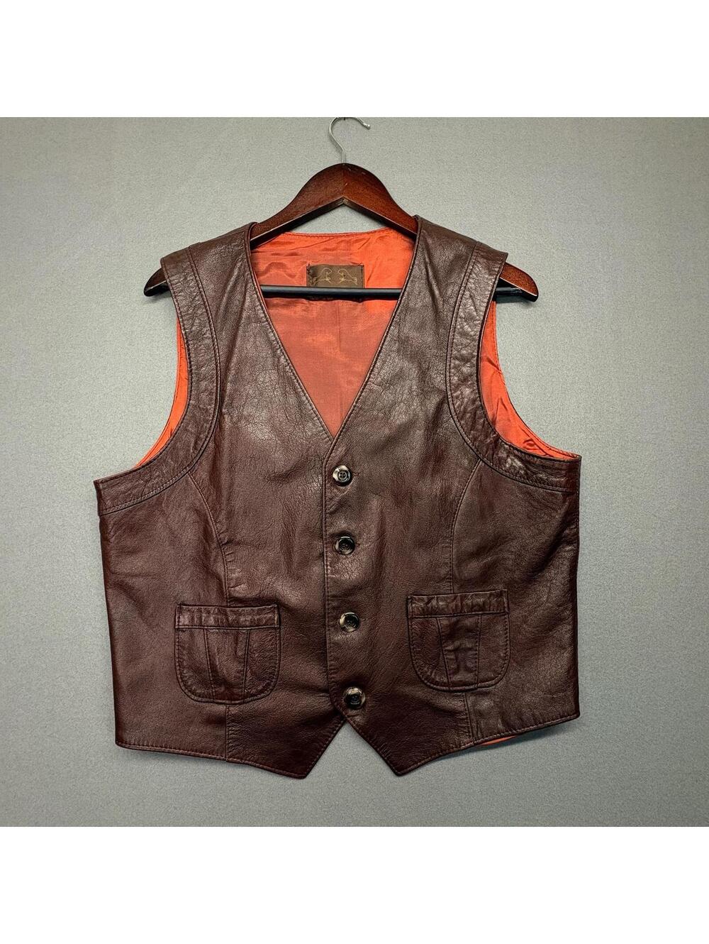 American West Brown Leather Western Cowboy Vest Men's Medium